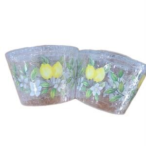 Yankee Candle Clear Crackle Glass Holder – Lemon‎ Floral Design Set of TWO